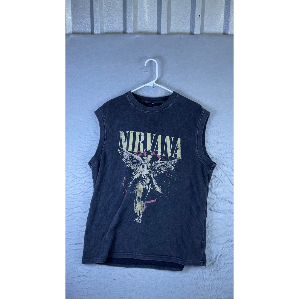 Nirvana Muscle Tank Top Mens Medium Black Excellent In Utero Angel Graphic Tee